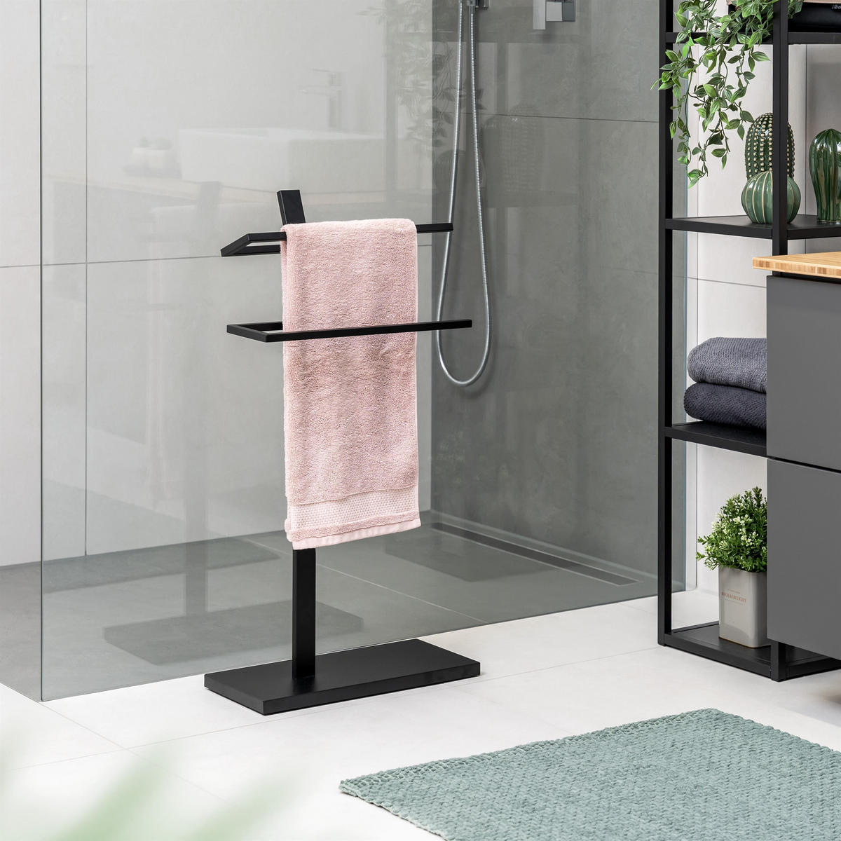 HANDTUCHHALTER, schwarz - Schwarz, Metall (42/80.5/19cm) - eluno