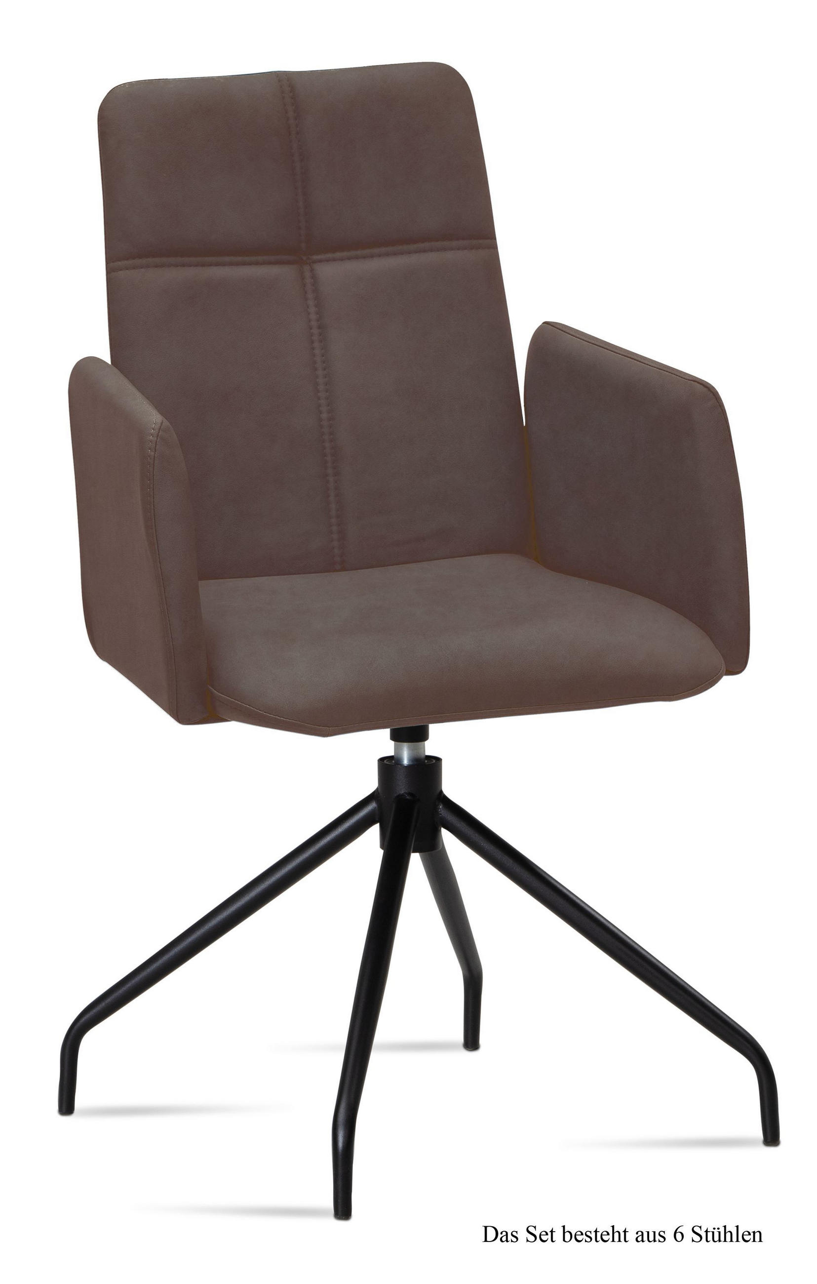 ARMLEHNSTUHL drehbar (6er-Set) Doanna 52x92x60 Schwarz/Braun - Schwarz/Braun, Kunststoff (60/92/52cm) - 58aufmkessel