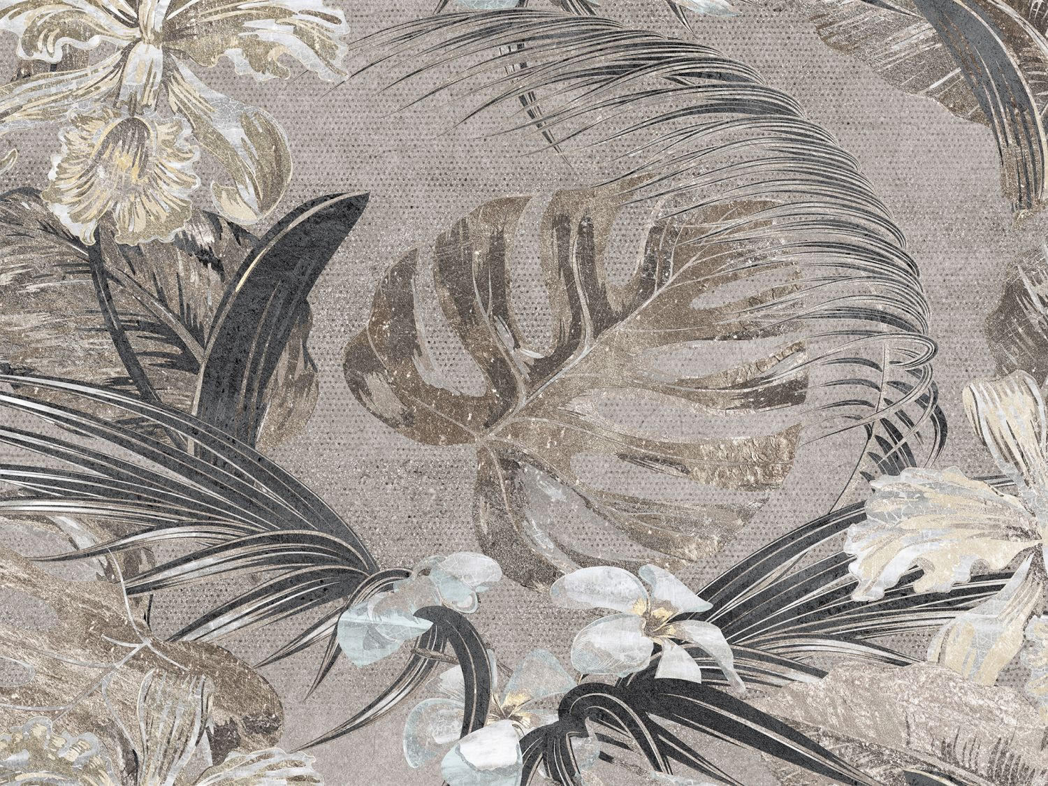 FOTOTAPETE tropische Blätter und Blüten 375 x 270 cm - Braun, Papier (375/270cm) - Sanders & Sanders