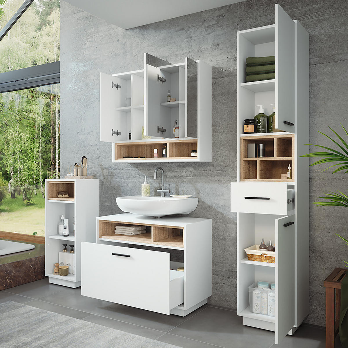 KOUPELNOVÝ NÁBYTEK Beatrice Bílá/Sonoma - bílá/Sonoma dub, kompozitní dřevo (80/64/35cm) - Vicco