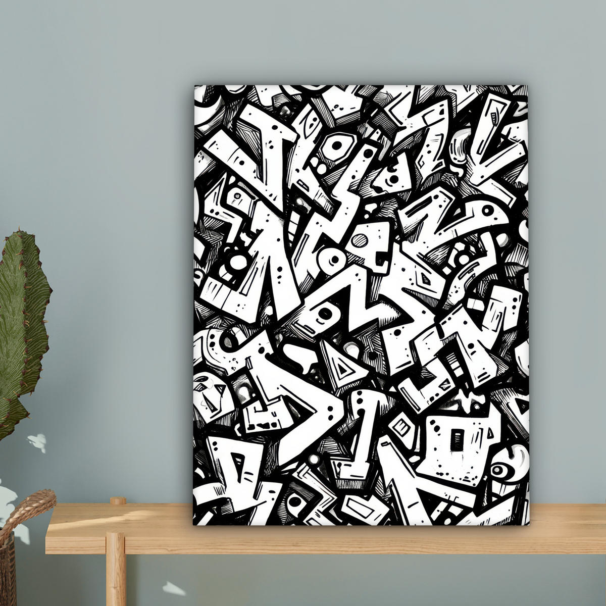 LEINWANDBILD Formen - Buchstaben - Graffiti - Schwarz Room Decor 30x40 cm - Schwarz, Textil (30/40cm) - MuchoWow