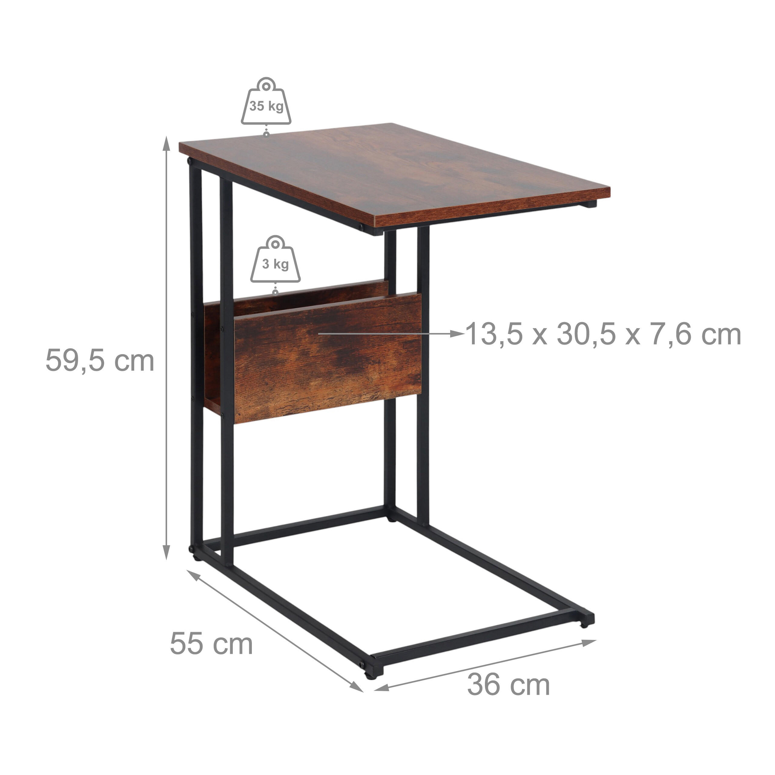 Thumbnail - Relaxdays Beistelltisch, Dunkelbraun, Schwarz, Holzwerkstoff, 55x60x36 cm, Wohnzimmer, Wohnzimmertische, Beistelltische