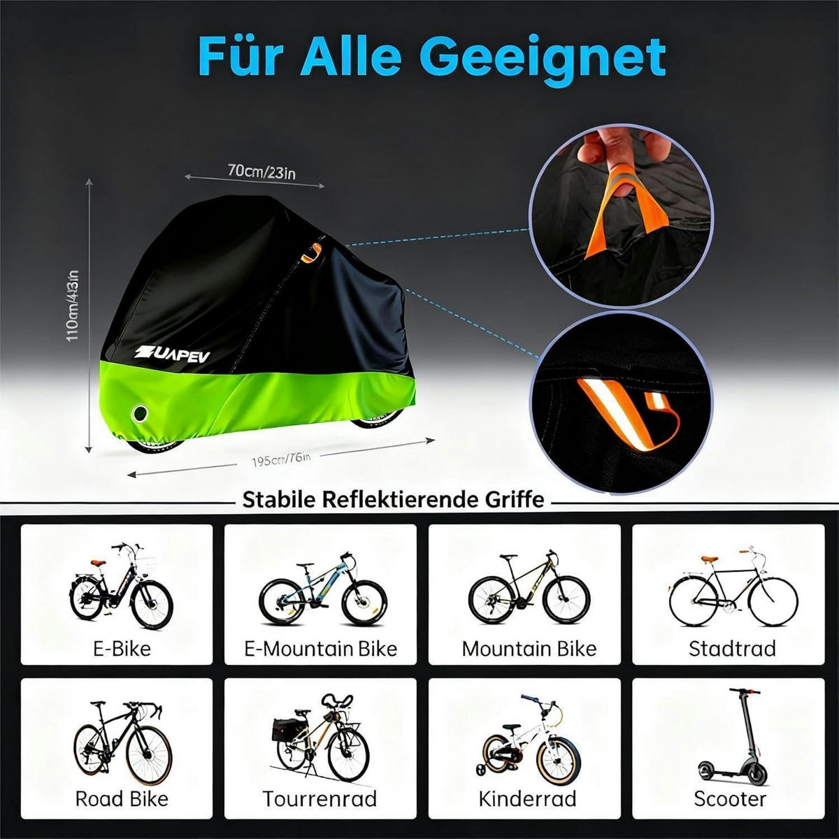 FAHRRADABDECKUNG Wasserdicht 195x70x110 cm Grün - Multicolor, Textil (110/70/195cm)