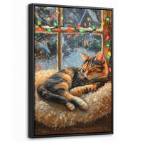 LEINWAND Bilder mit Rahmen - Katze - Weihnachten - Winter - Tier - 20x30 - Bernsteinfarben, Textil (20/30cm) - MuchoWow