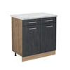 KÜCHENUNTERSCHRANK R-Line Schwarz Beton 80 cm AP Marmor - Honigeiche/Eiche Wotan, Holzwerkstoff (80/81.6/60cm) - Vicco