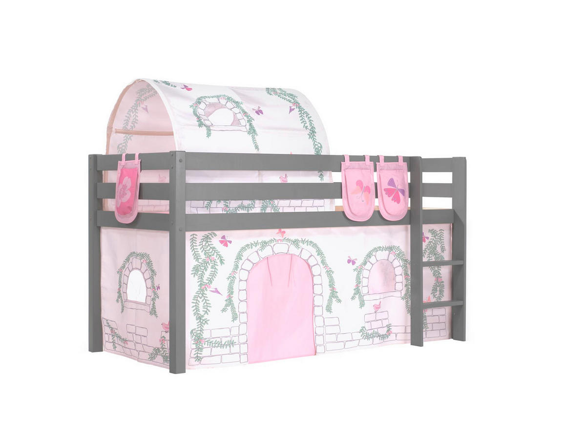 KINDERBETT Karolina 210x114x106 Massivholz Grau Textilset Burg 4 - Hellgrau/Grau, Holz (90/200cm) - 58aufmkessel