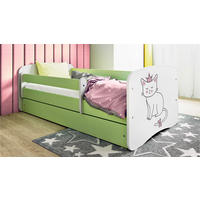 KINDERBETT Katze 80x160 cm mit Matratze, Schublade, Rausfallschutz & Lattenrost, Grün - Grün, Holzwerkstoff (80/160cm) - RAUMHIRSCH FURNITURE