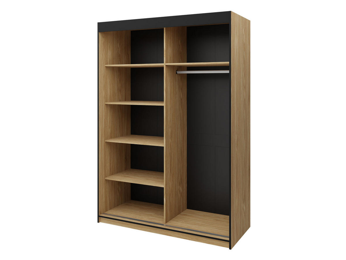 SCHIEBETÜRENSCHRANK Aston 02 - Eichefarben/Schwarz, Holzwerkstoff (150/215/65cm) - MIRJAN24