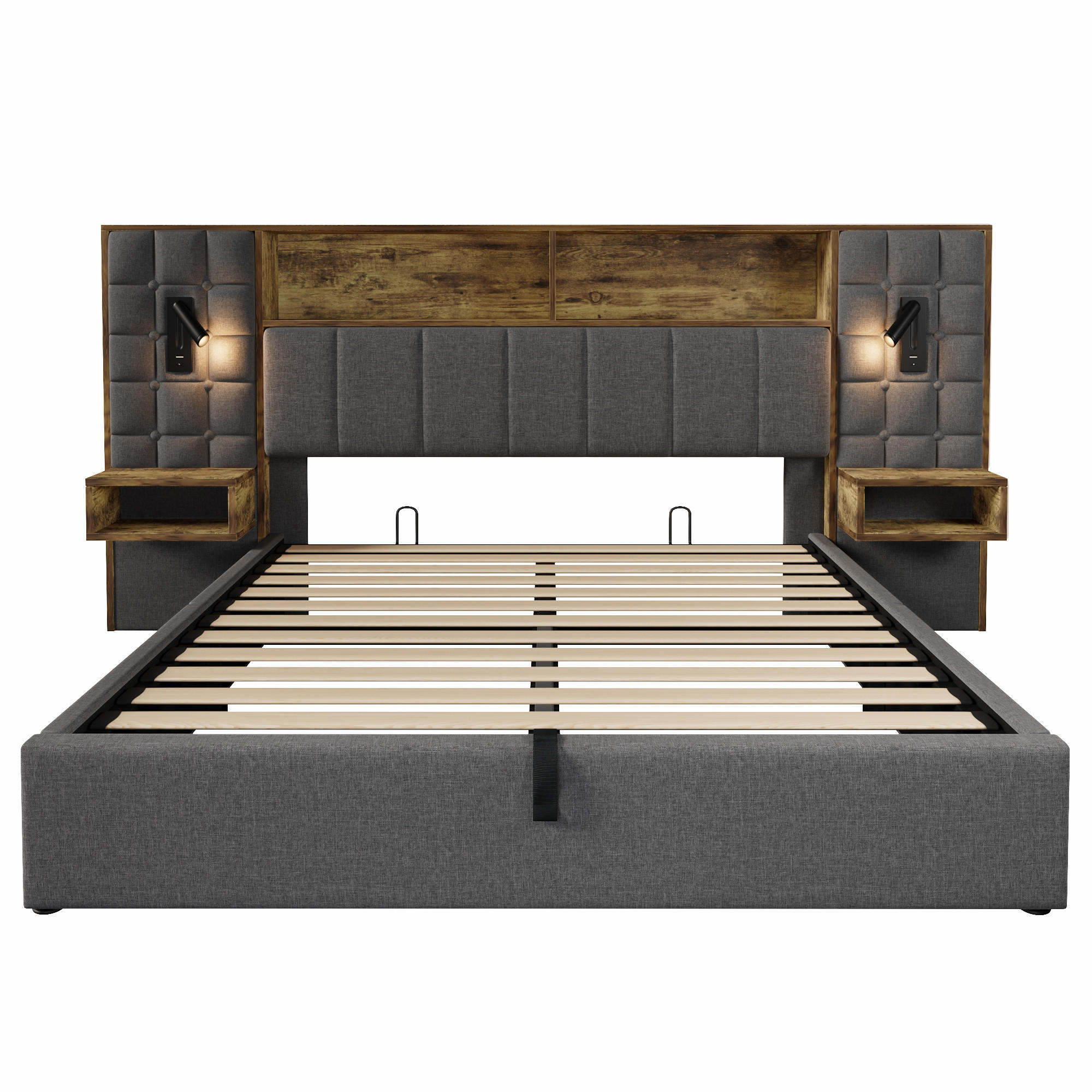 ČALOUNĚNÁ POSTEL 160 × 200 cm Šedá s úložným prostorem, LED a USB-C - šedá, textil (160/200cm) - Urban Meuble