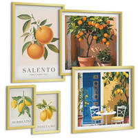 BILDER SET 5er Set - 50x50 cm & 20x30 cm & 40x60 cm Goldrahmen - Zitronenorange Blütenmuster - Goldfarben, Kunststoff (40/60cm) - TULUP