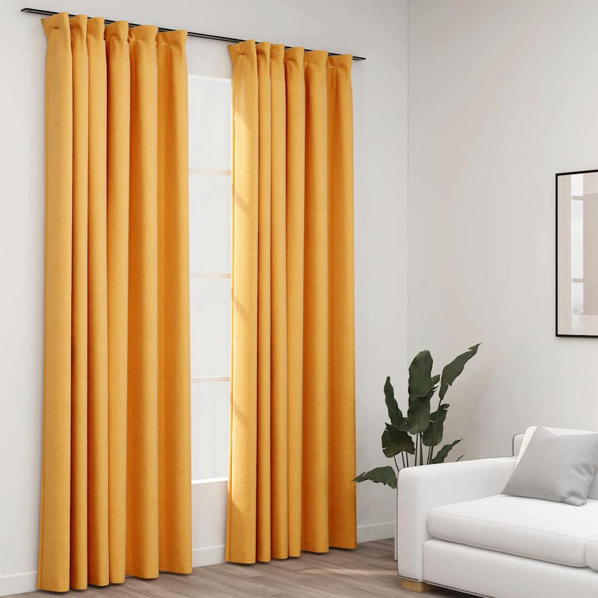 VERDUNKELUNGSVORHÄNGE Haken Leinenoptik 2 Stk. Gelb 140/225 Cm - Gelb, Textil (140/225/140cm) - vidaXL
