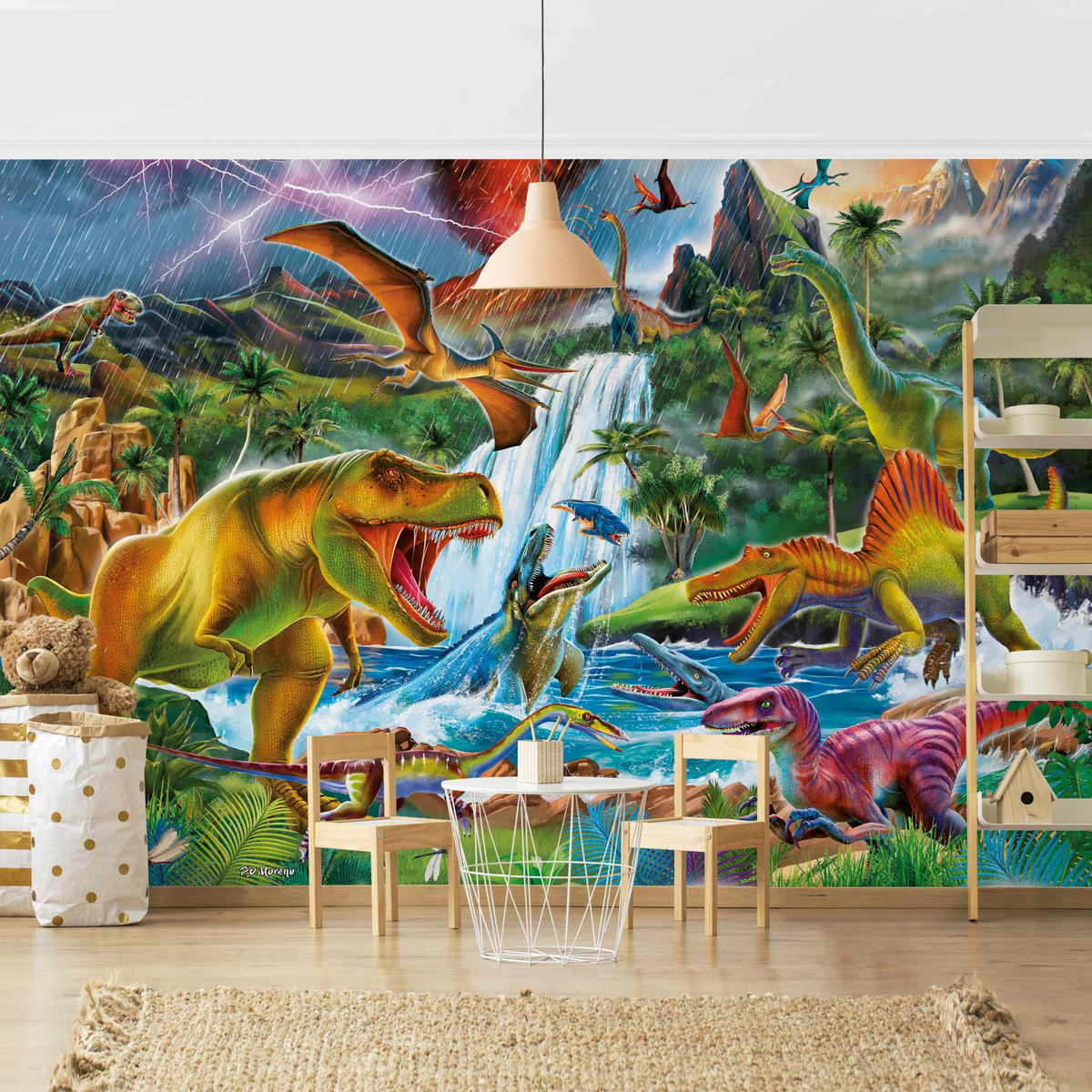FOTOTAPETE Dinosaurier im Urzeitgewitter 432/290 cm - Multicolor, Papier (432/290cm) - Bilderwelten