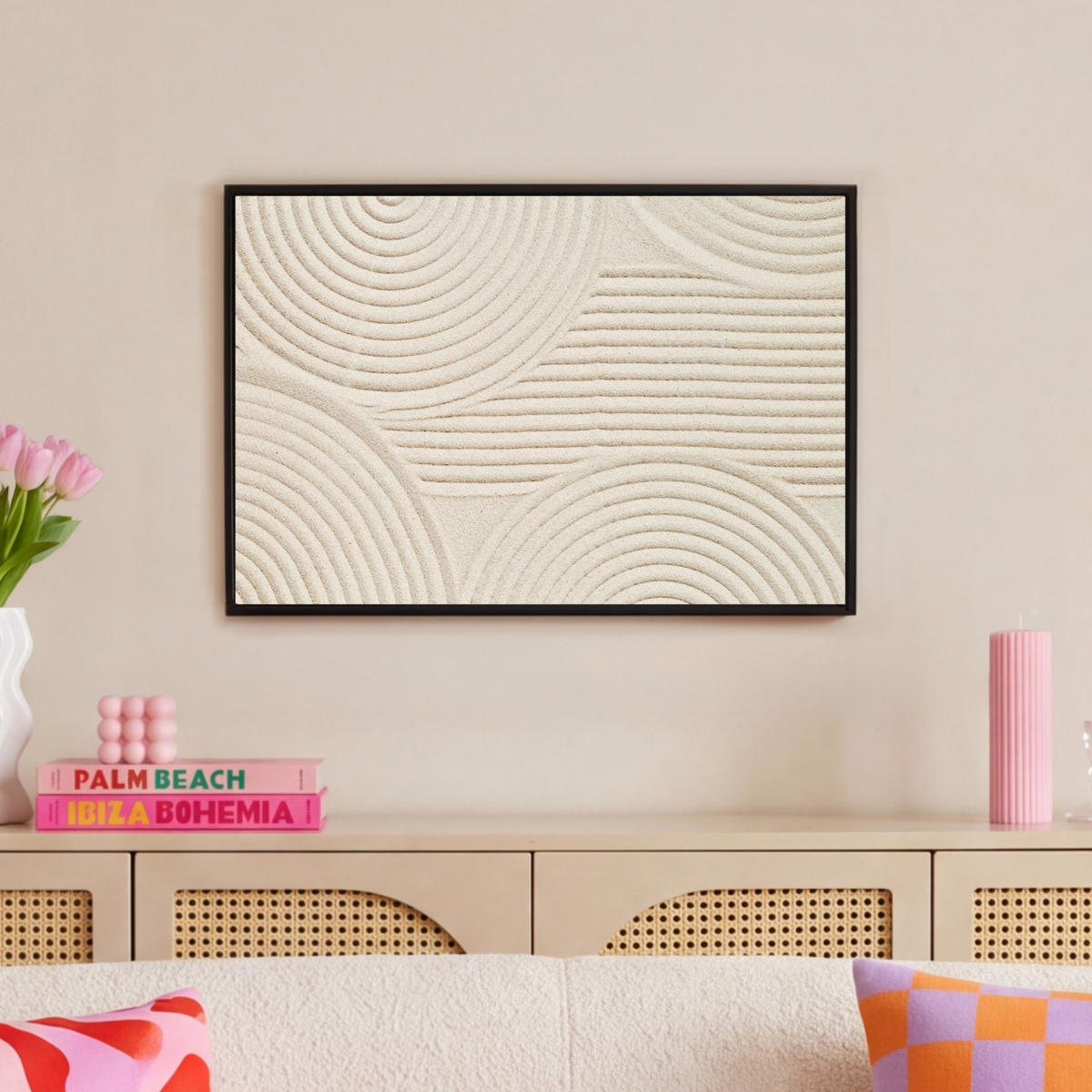 LEINWAND Bilder mit Rahmen - Muster - Abstrakt - Weiß - 60x40 - Beige, Textil (60/40cm) - MuchoWow