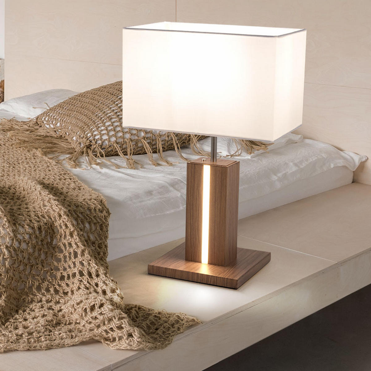 LED TISCHLEUCHTE Amanda Weiß Holzoptik - Weiß, Kunststoff (32/20/48cm)