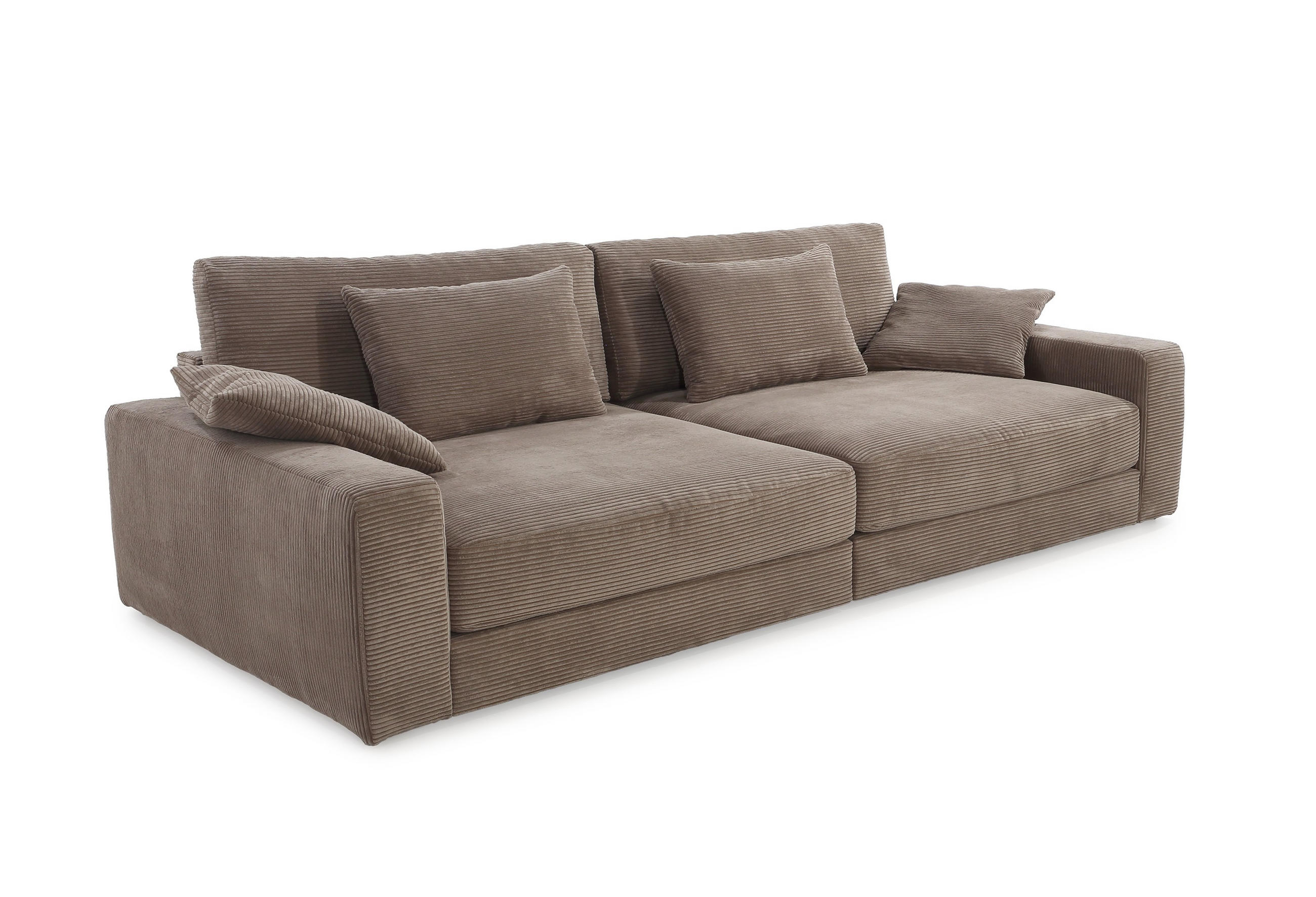 BIG-SOFA mit Federkern B290/T135/H90 cm extratief, Liegefläche 122x240 cm, Cord Braun Taupe / 15252 - Taupe/Schwarz, Kunststoff/Textil (290/90/135cm) - luma-home