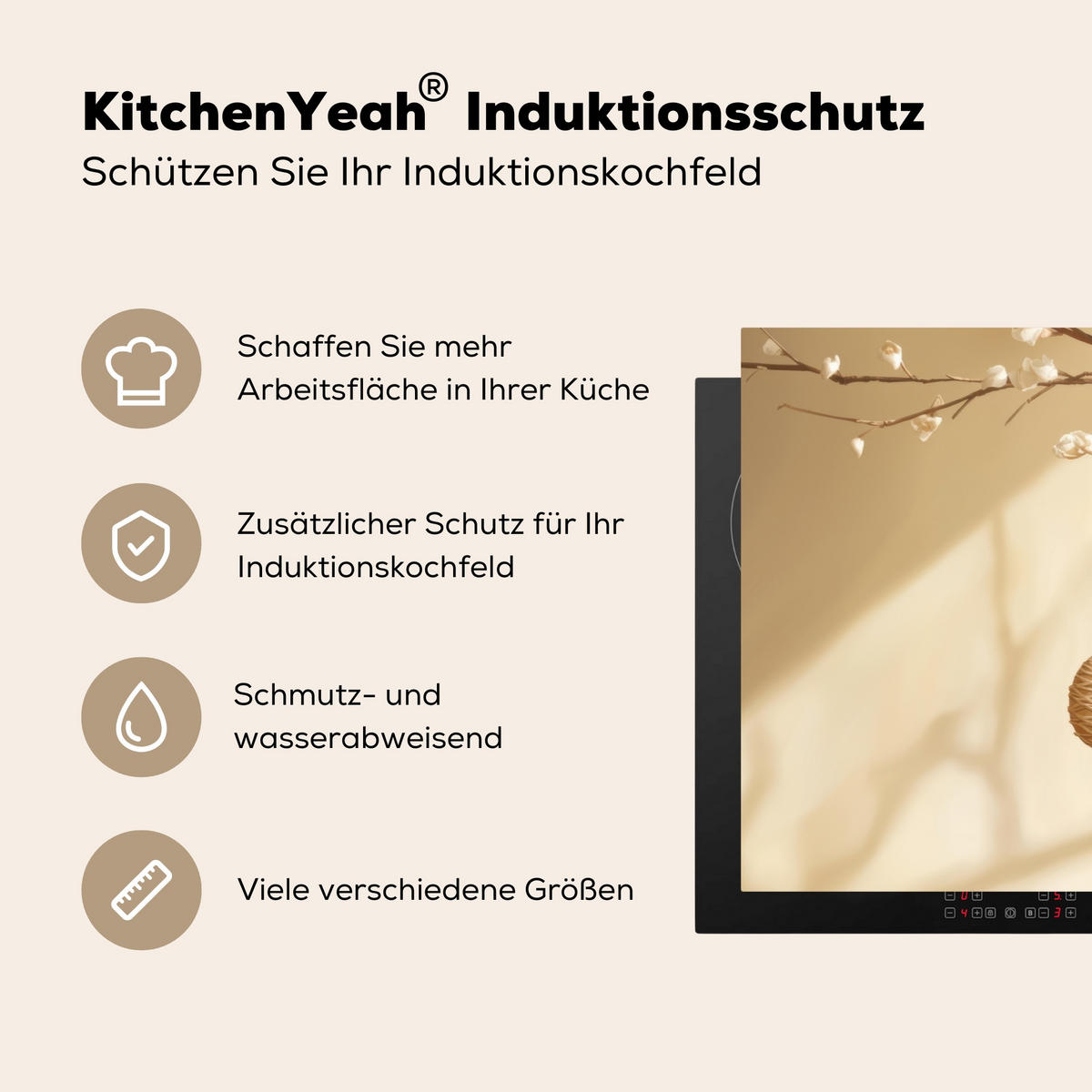 HERDABDECKPLATTE Beige - Osterkuchen - Eier Induktionsschutz 91.6x52.7 cm - Beige, Kunststoff (91.6/52.7/0.2cm) - MuchoWow