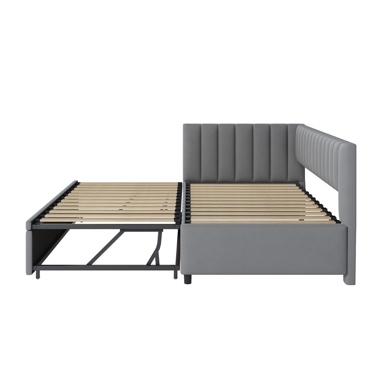 POLSTERBETT 90/200 cm Grau aus Samt mit Ausziehbett - Grau, Textil (90/180cm) - OKMYHOME