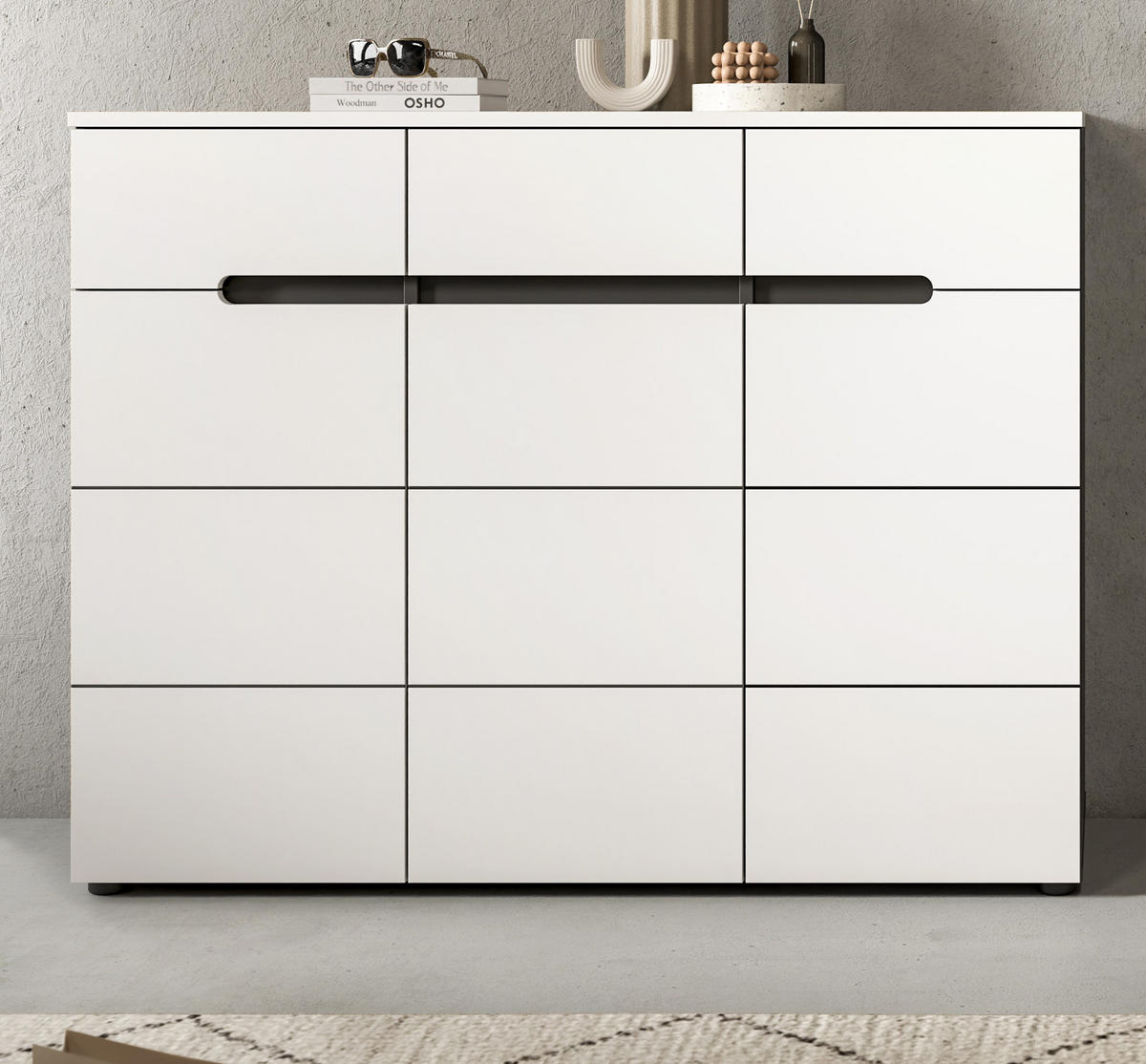 SCHUHKOMMODE weiß, grau, Flurkommode 120 x 94 cm mit Soft-Close, Cooper - Schwarz/Weiß, Holzwerkstoff/Kunststoff (120/94/37cm) - Inn.Furn