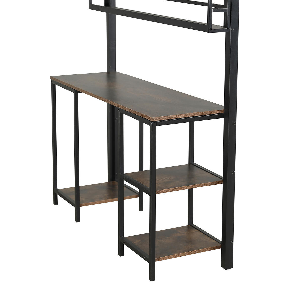HOCHBETT 120/200 cm in Schwarz & Dunkelwalnuss mit Treppe, Schreibtisch und Regal - Schwarz, Holzwerkstoff/Metall (120/200cm) - STILVORA