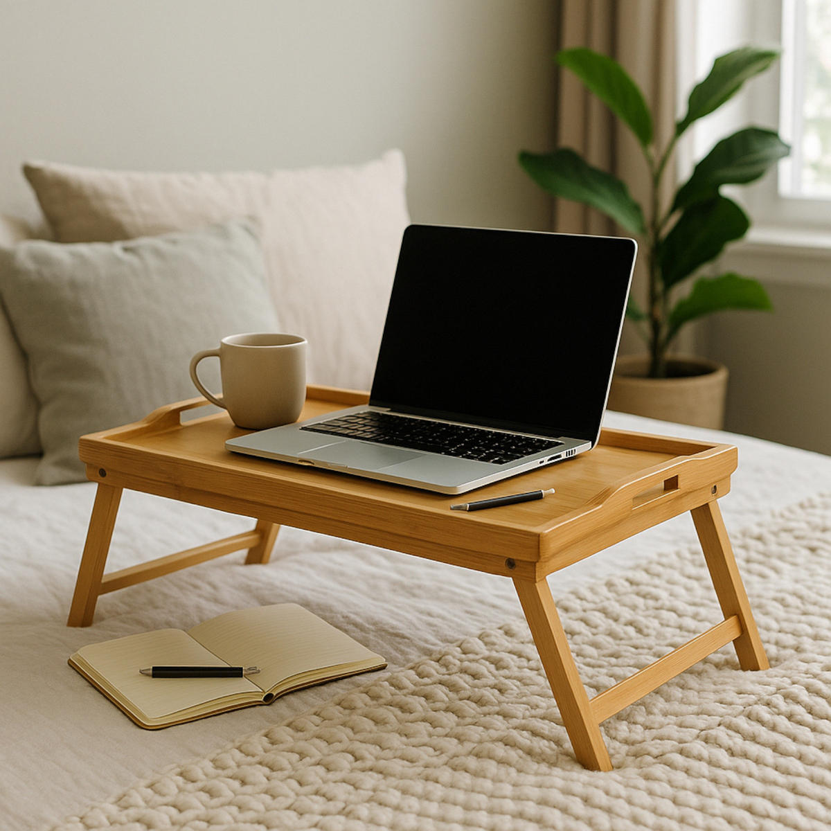 FRÜHSTÜCKSTABLETT Bambus Naturfarben klappbare Beine 66x31x22 cm - Naturfarben, Holz (50/5.8/31cm) - Begryf