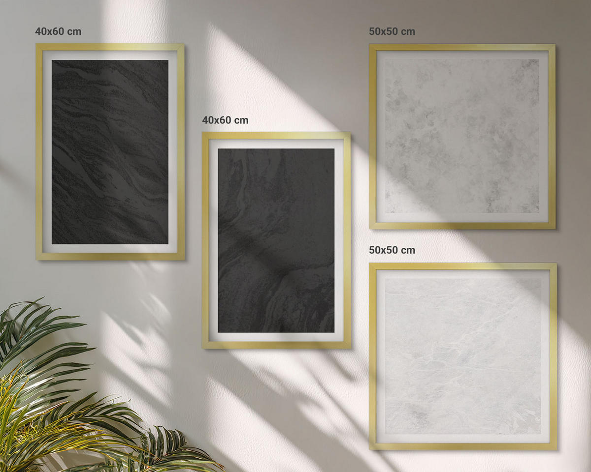 BILDER SET 4er Set - 50x50 cm & 40x60 cm Goldrahmen - Dunkles Licht, glamouröse Marmor - Goldfarben, Kunststoff (50/50cm) - TULUP