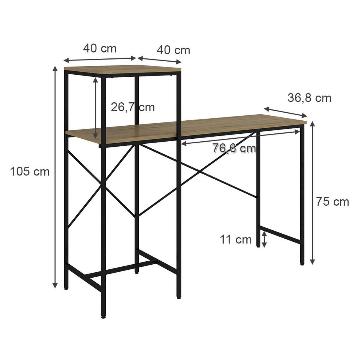 SCHREIBTISCH Fyrk, Eiche rustikal, 120 x 40 cm - Wildeiche/Schwarz, Holzwerkstoff (40/120/75cm) - Vicco