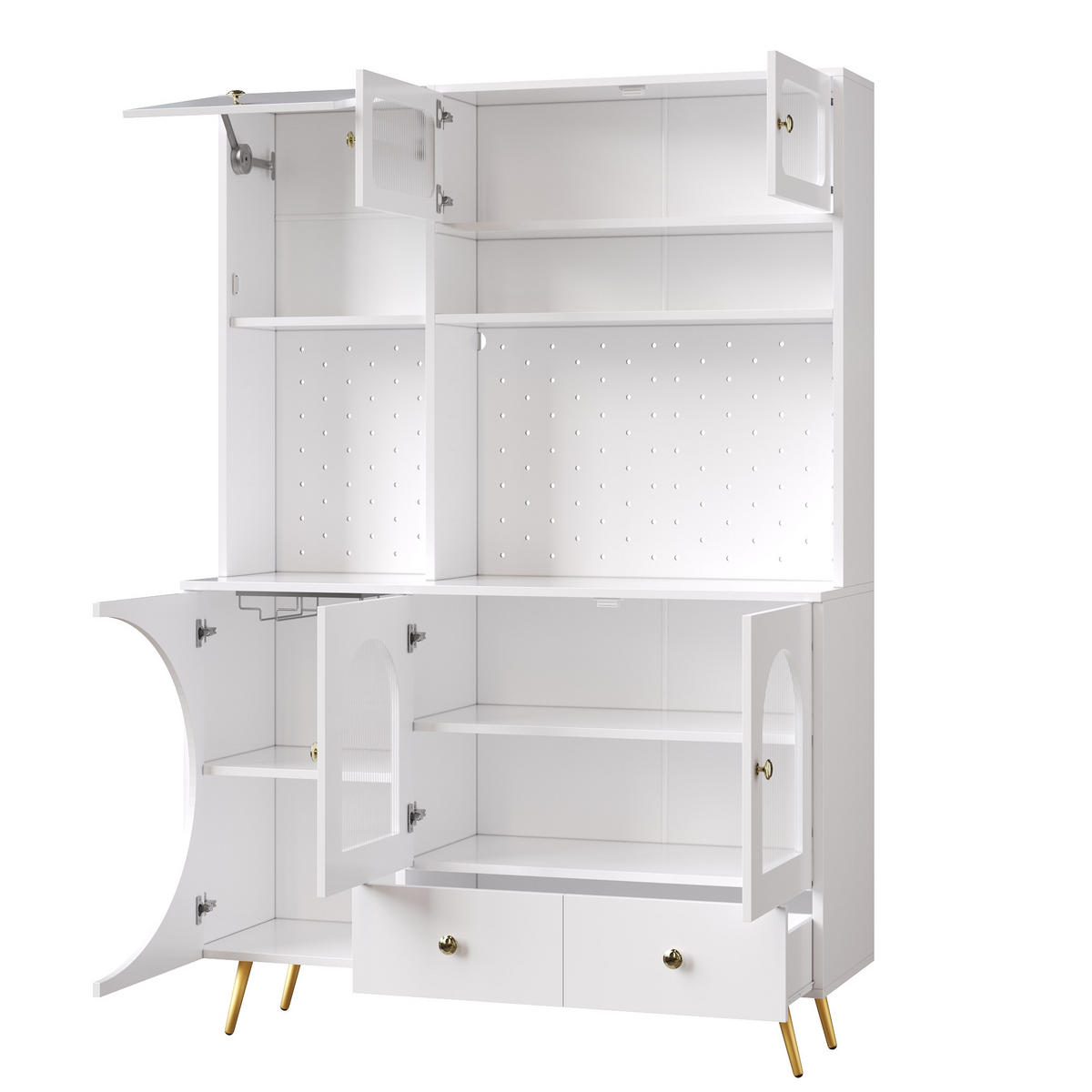 GESCHIRRSCHRANK aus MDF & Glas 120x40x176cm in Weiß mit LED & Steckdose - Weiß, Holzwerkstoff (120/176/40cm) - Modfu