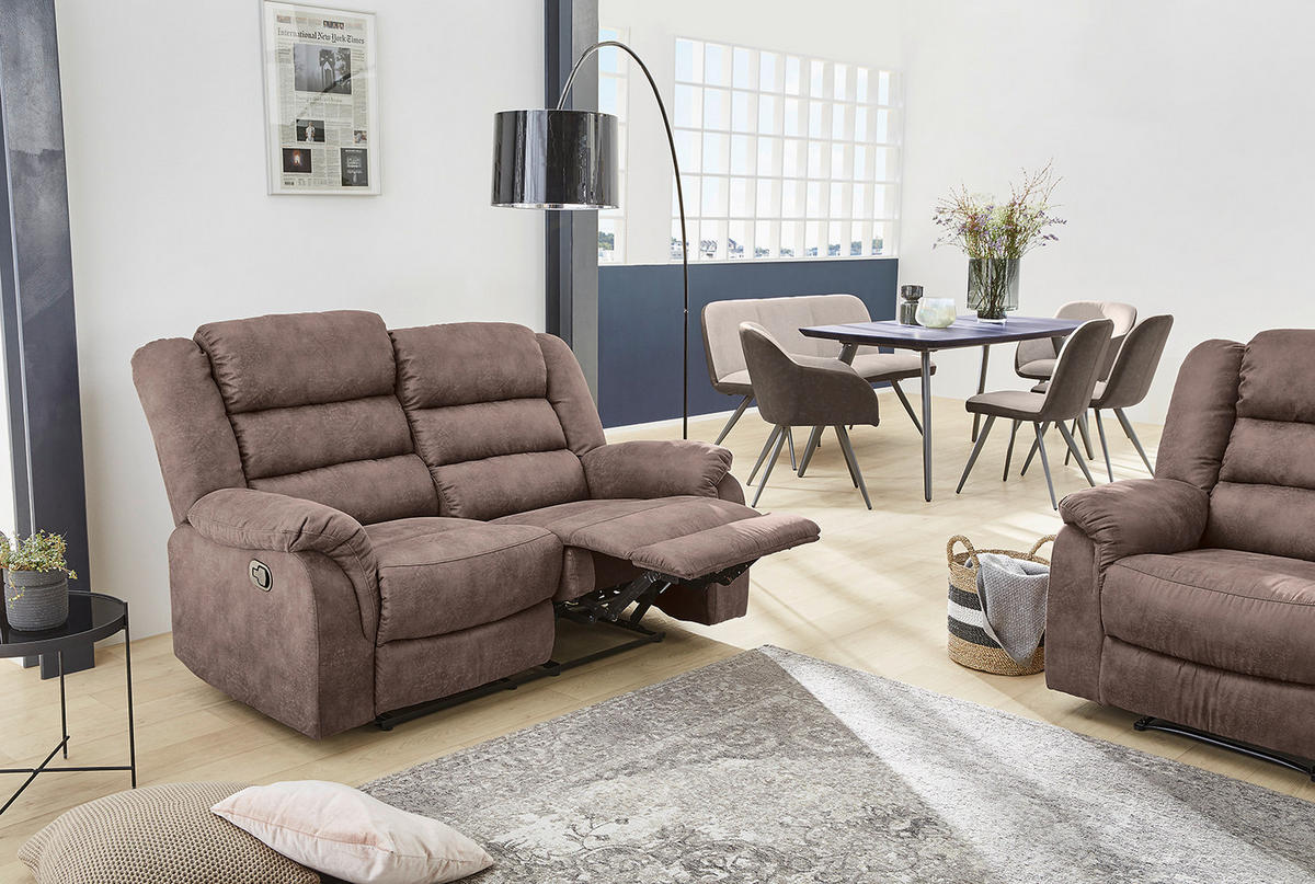 2-SITZER-RELAXSOFA Federkern, Liegefunktion verstellbar durch halbautomatische Relaxfunktion B153/T93/H103 cm, Mikrofaser Vintage Grau Braun / 15133 - Graubraun/Schwarz, Textil (153/103/93cm) - luma-home