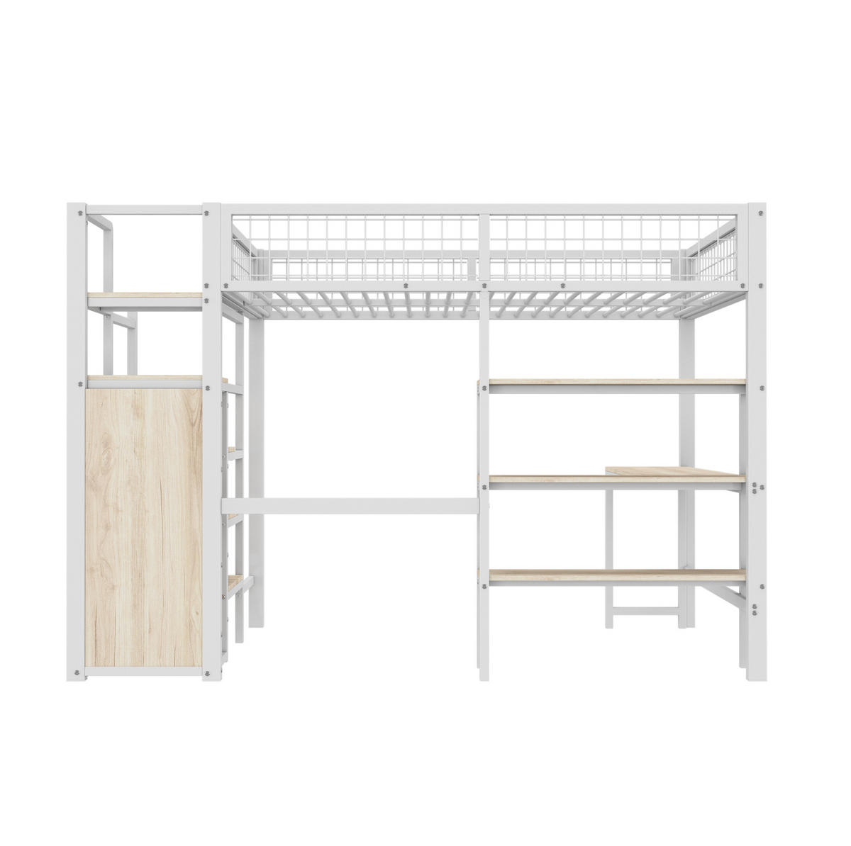 HOCHBETT 140/200 cm Weiß Metall mit Schreibtisch und Regalen mit Matratze - Weiß, Metall (140/200cm) - OKWISH