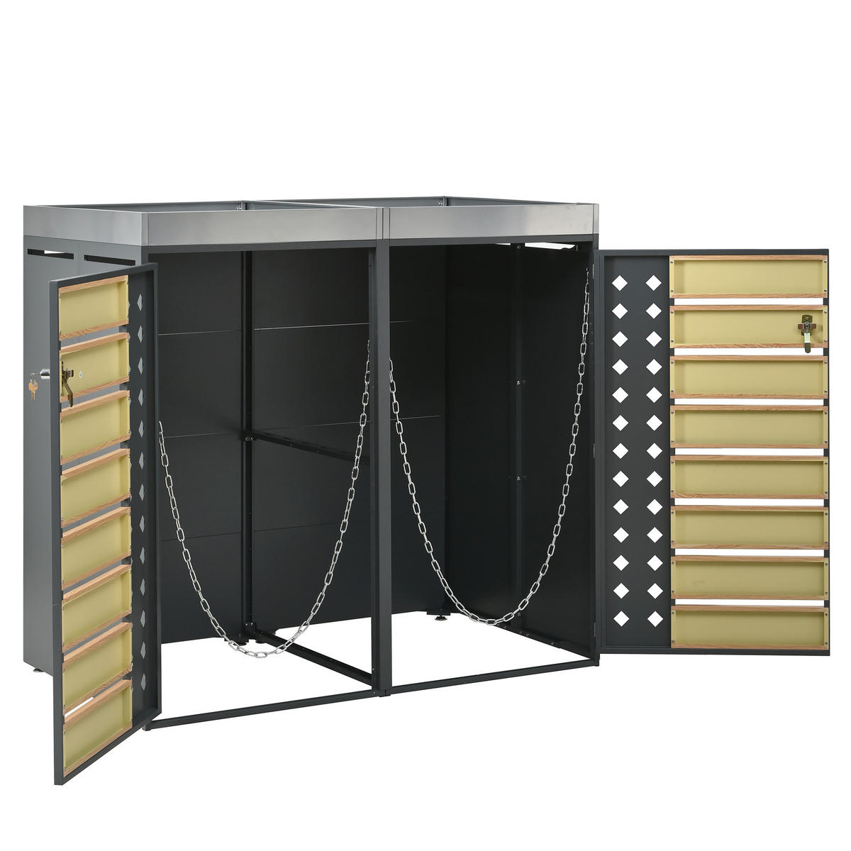MÜLLTONNENBOX Mit Pflanztrog Holzoptik/Grau - Braun, Metall (132/124.5/80cm) - ComfortXL
