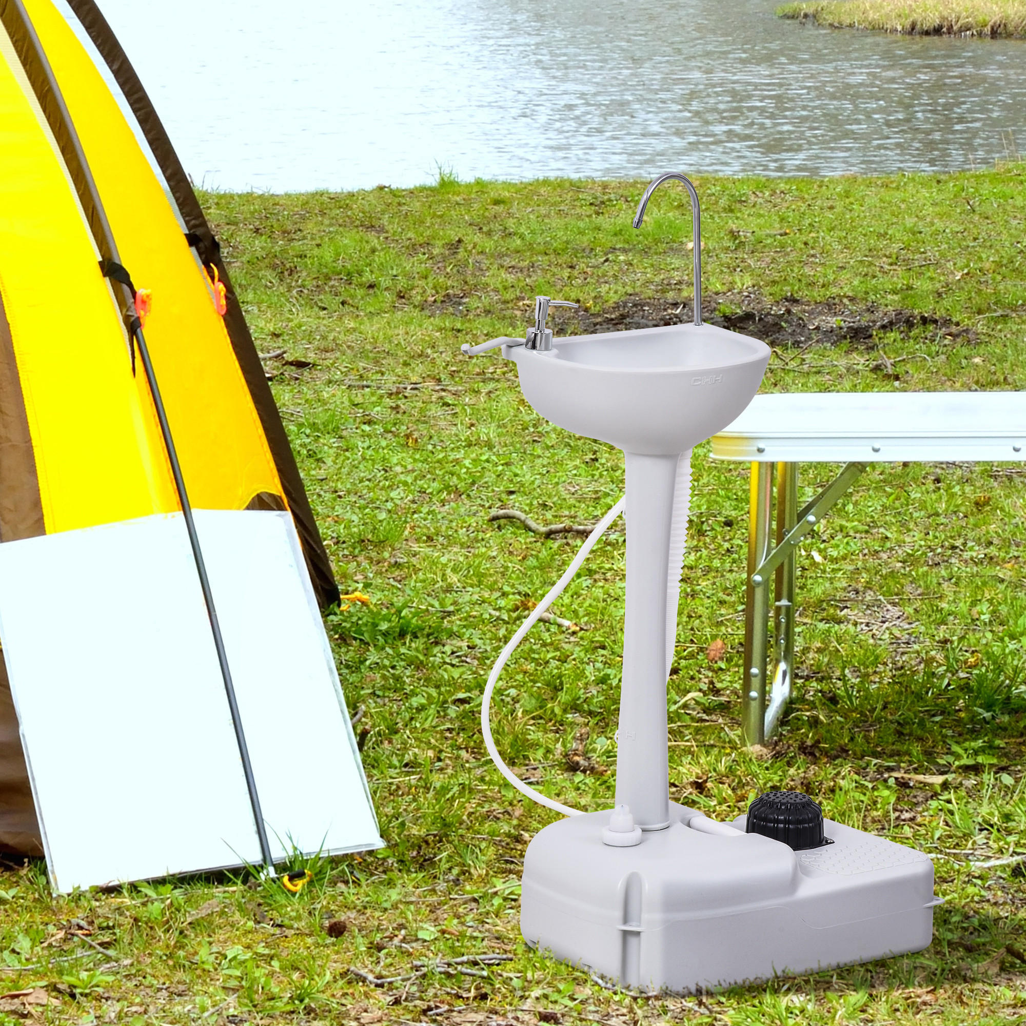 WASCHBECKEN, HDPE, Grau, 51L x 33,5B x 103H cm - Hellgrau, Kunststoff (33.5/103/51cm) - Outsunny