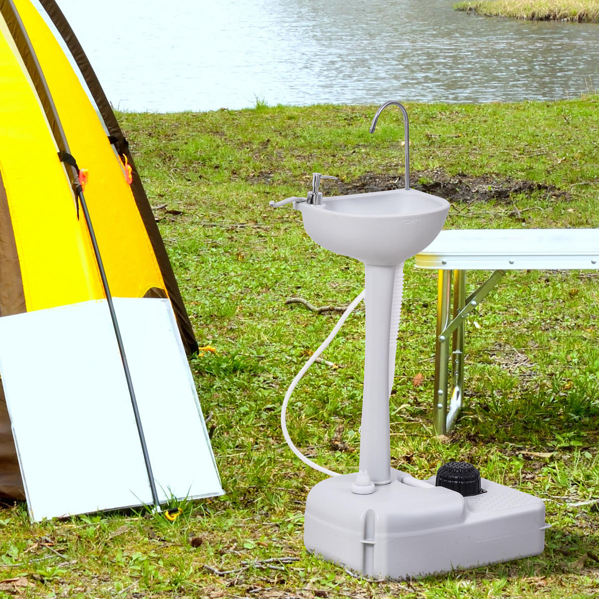 WASCHBECKEN, HDPE, Grau, 51L x 33,5B x 103H cm - Hellgrau, Kunststoff (33.5/103/51cm) - Outsunny