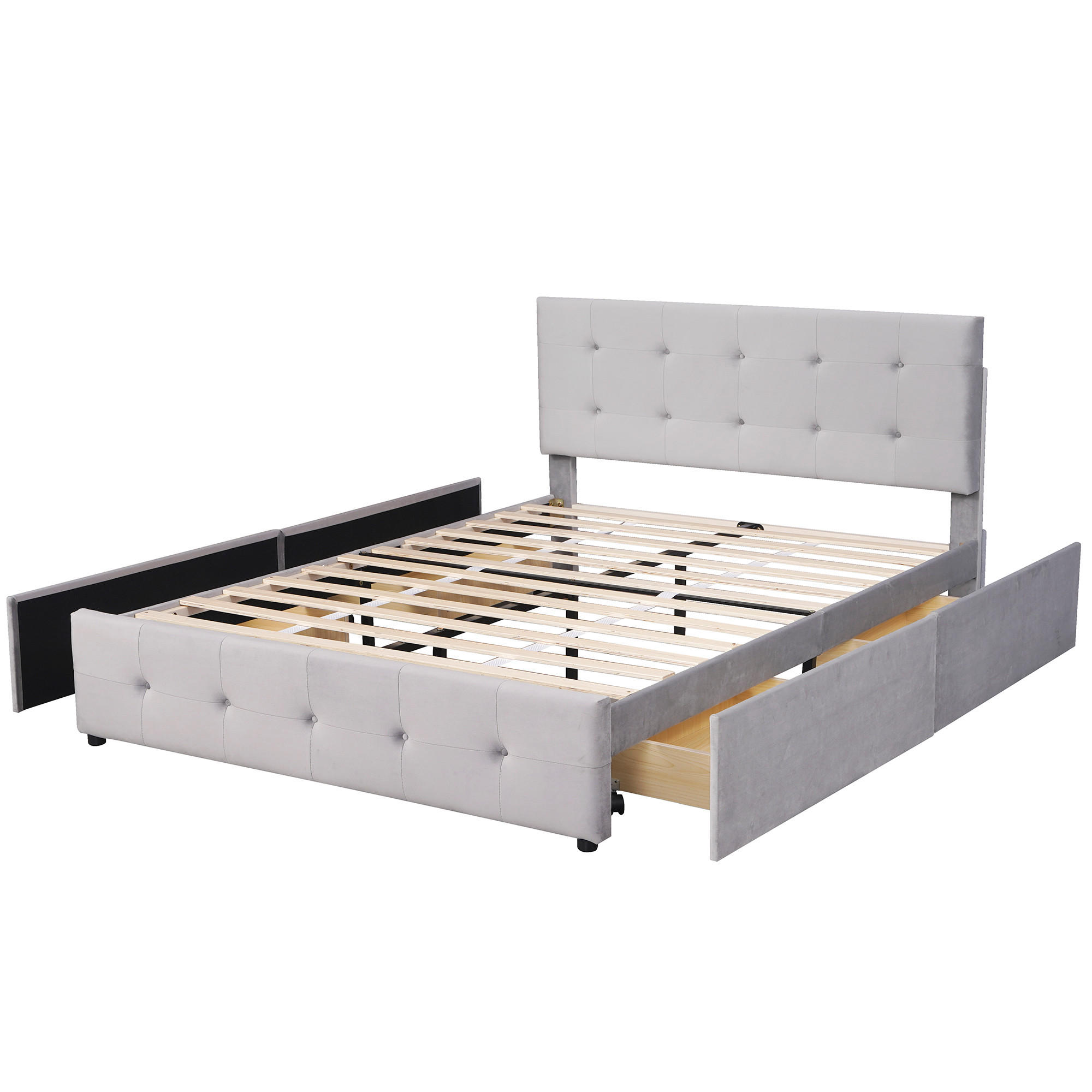 POLSTERBETT 140/200 cm DE-01158, in Grau, mit 4 Schubladen - Grau, Metall (140/200cm) - ComfortXL