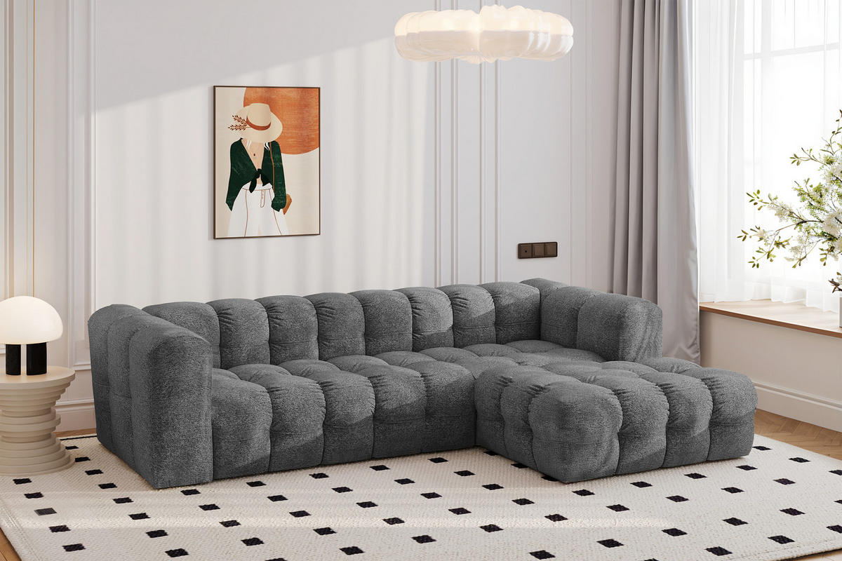 ECKSOFA L-form BALOO L, Chenille-Stoff Arena, Anthrazit, Rechts - Anthrazit, Holz (280/193cm) - Kaiser Möbel