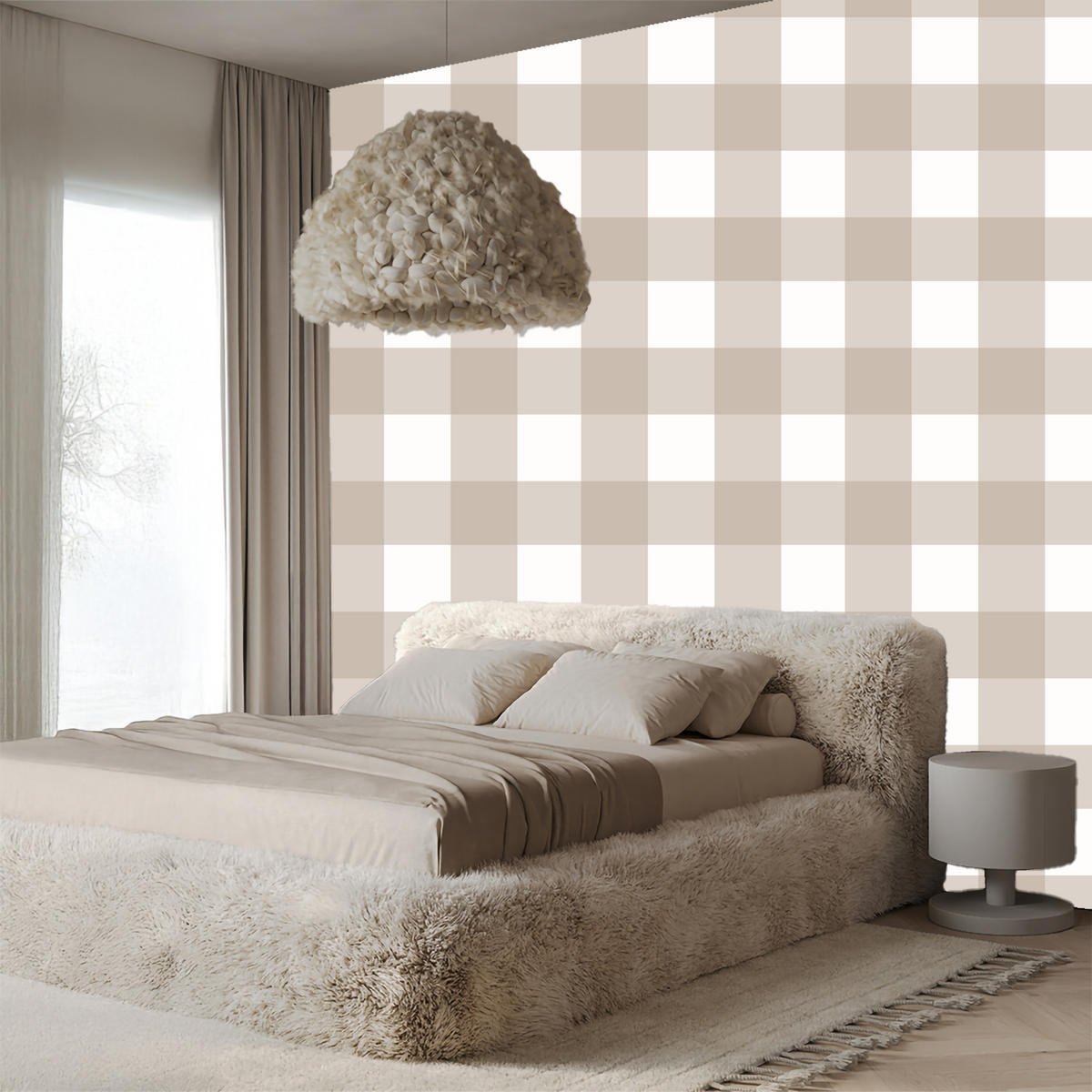 VLIESTAPETE Karomuster im Boho-Stil – Beige, Weiß – 50x1000 cm - Beige/Weiß, Papier (50/1000cm) - Muralo