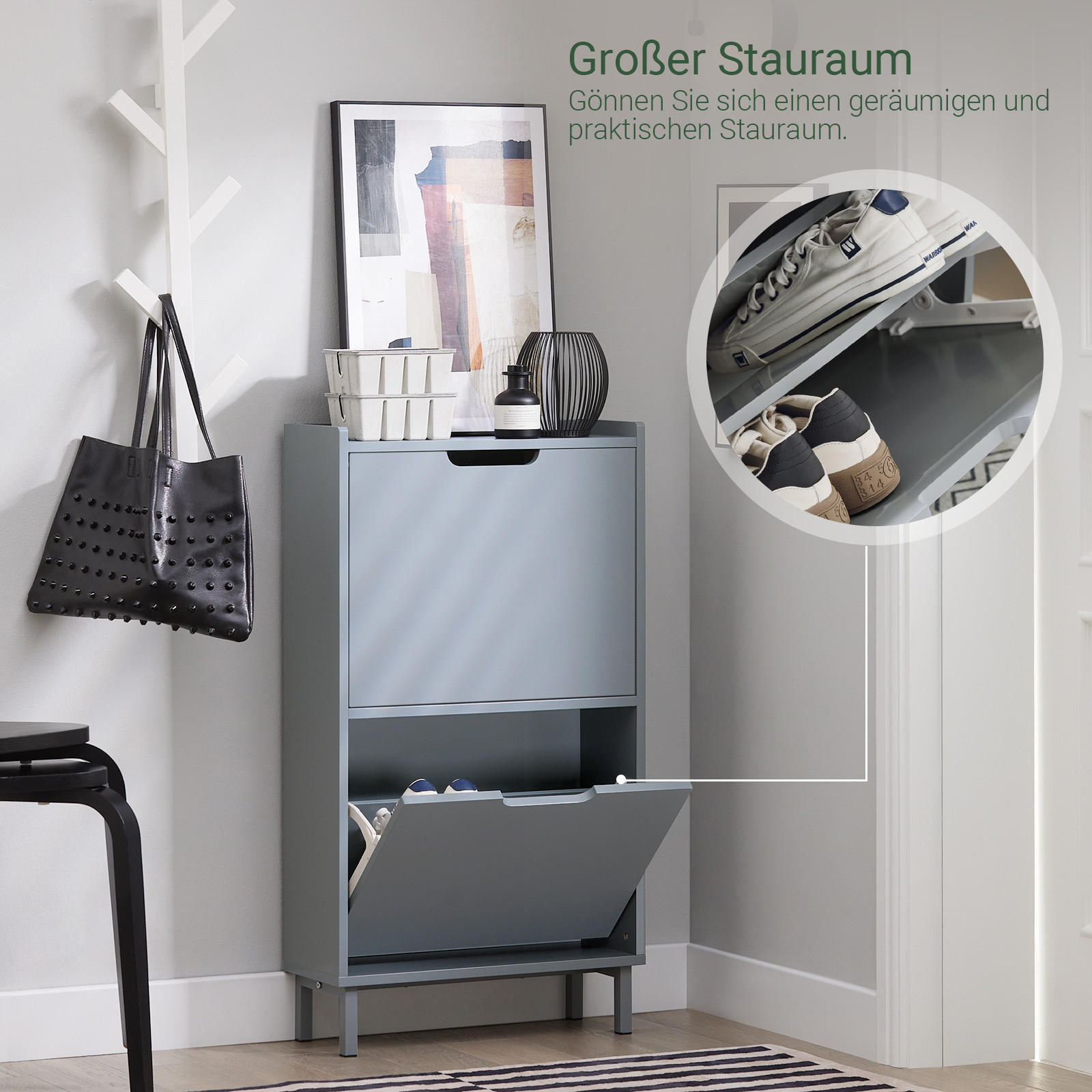 SCHUHSCHRANK Grau - Grau, Holzwerkstoff/Metall (50/91/19cm) - SoBuy