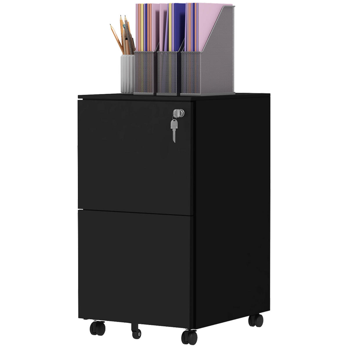 ROLLCONTAINER DE-09969 2 Schubladen, abschließbar, rollbar Schwarz - Schwarz, Metall (43.5/67.5/37cm) - ComfortXL