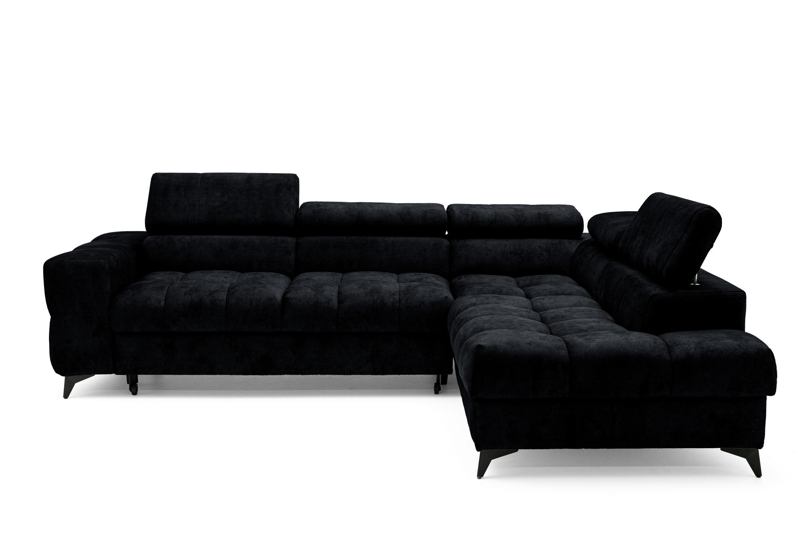 ECKSOFA PUDDING L Rechts mit Schlaffunktion 128x197 Velours Schwarz - Schwarz, Holz/Textil (204/270cm) - Muffo