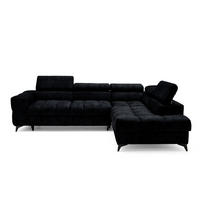 ECKSOFA PUDDING L Rechts mit Schlaffunktion 128x197 Velours Schwarz - Schwarz, Holz/Textil (204/270cm) - Muffo