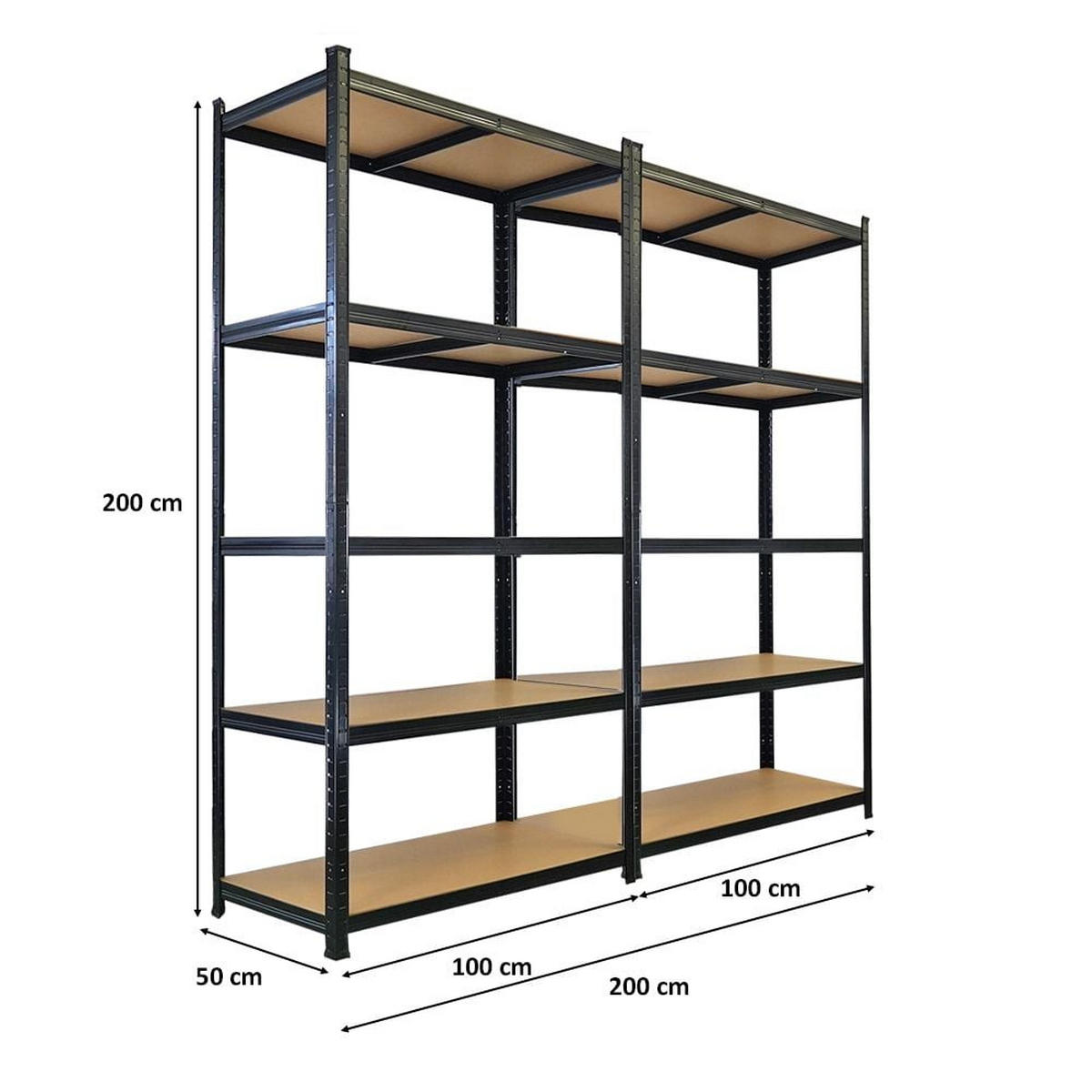 SCHWERLASTREGAL Giant Ragnar 2er-Set 200x100x50cm 5 MDF-Platten-Ebenen Fachlast 175kg Schwarz - Schwarz, Metall (100/200/50cm) - PROREGAL