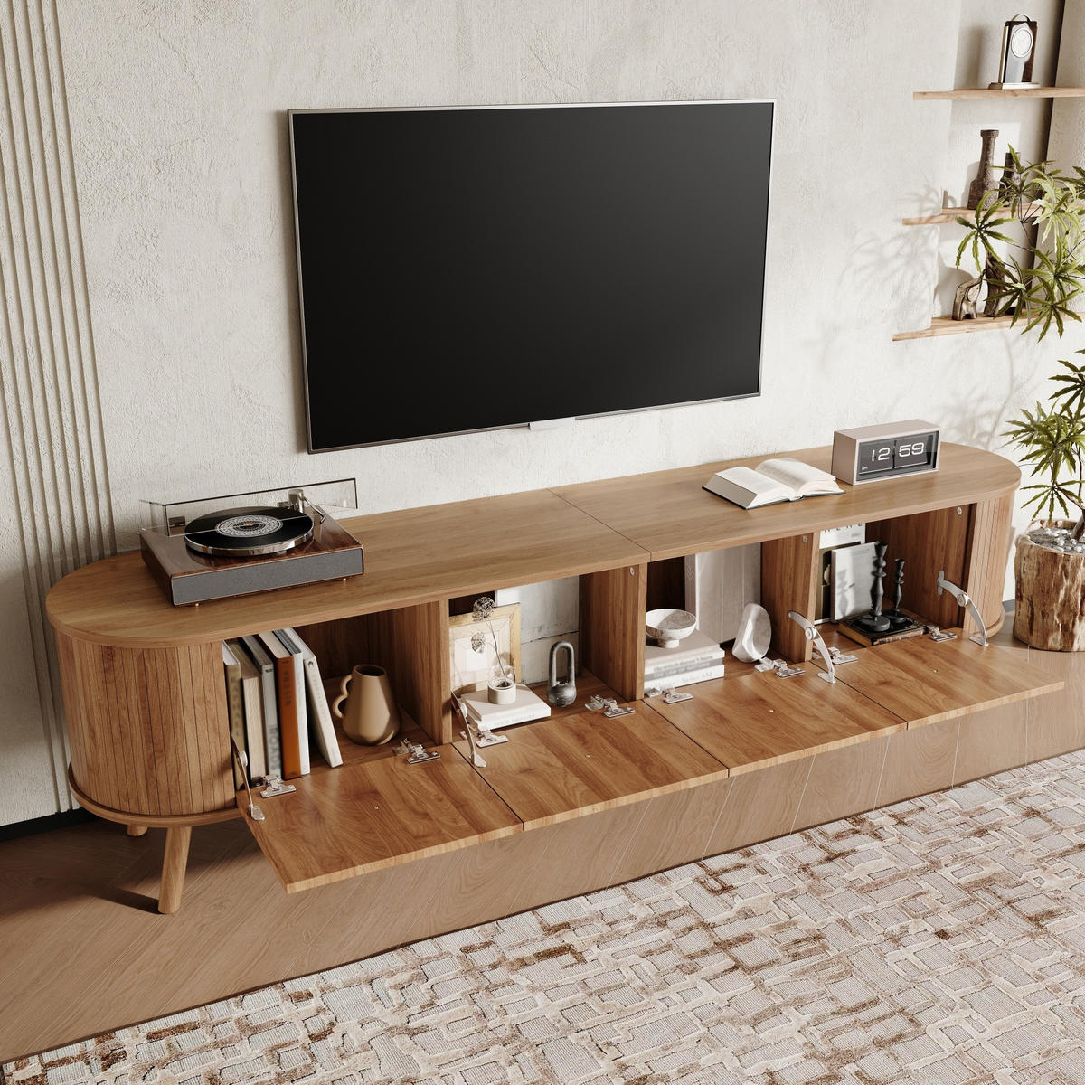 TV-SCHRANK 180/38/47 cm Eiche aus MDF mit Klapptüren - Braun, Holzwerkstoff (180/47/38cm) - OKWISH