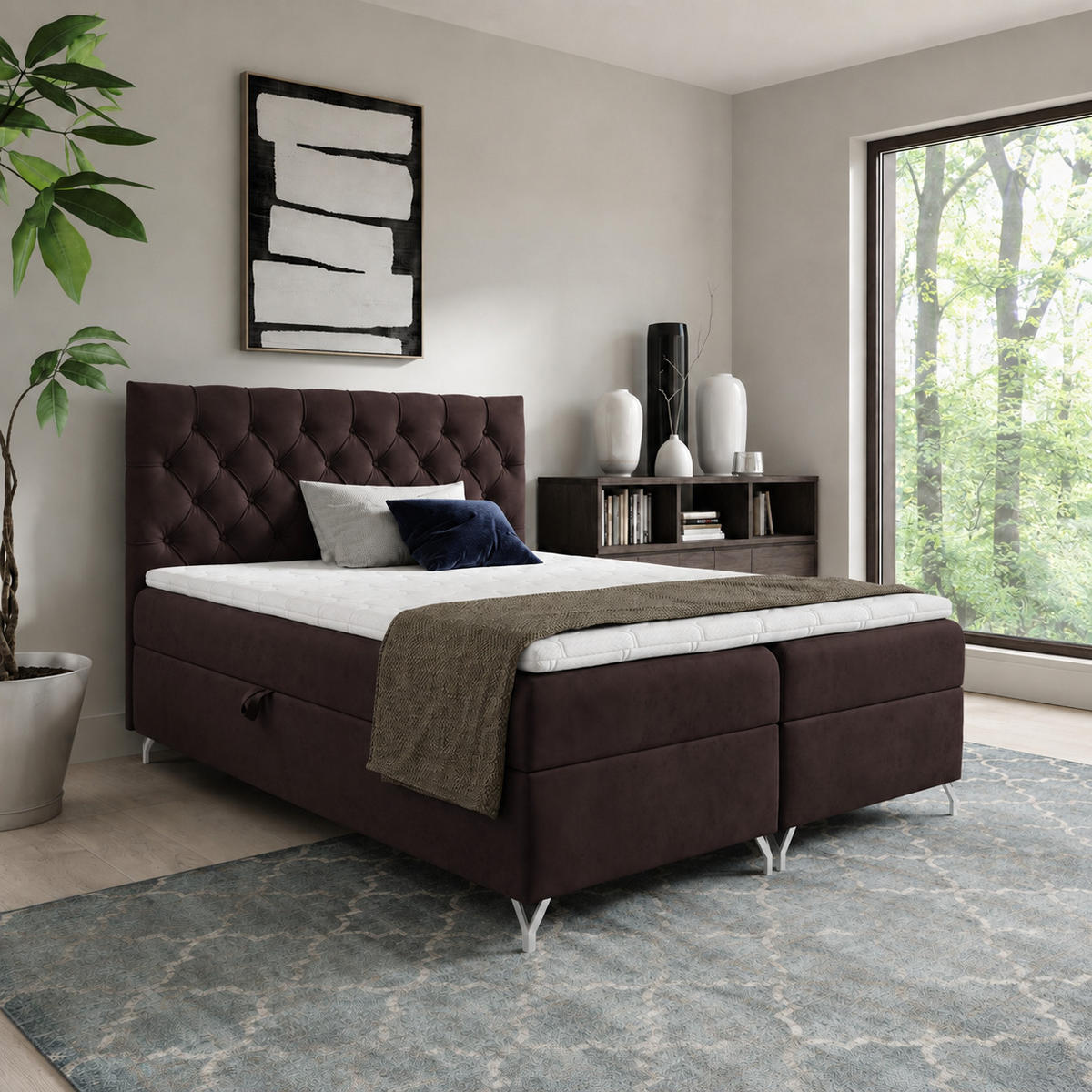 BOXBETT mit Stauraum und Topper Dunkelbraun 120x200 cm - Dunkelbraun, Textil (120/200cm) - Home Collective