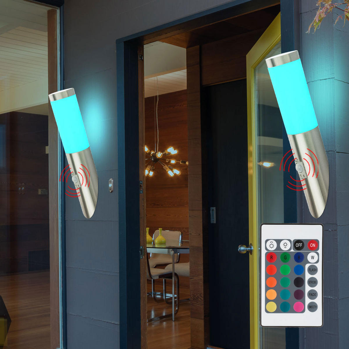 RGB LED AUSSEN-WANDLEUCHTE Edelstahl Silber 3er Set - Silberfarben, Metall (16.6/40/17cm) - Globo Lighting