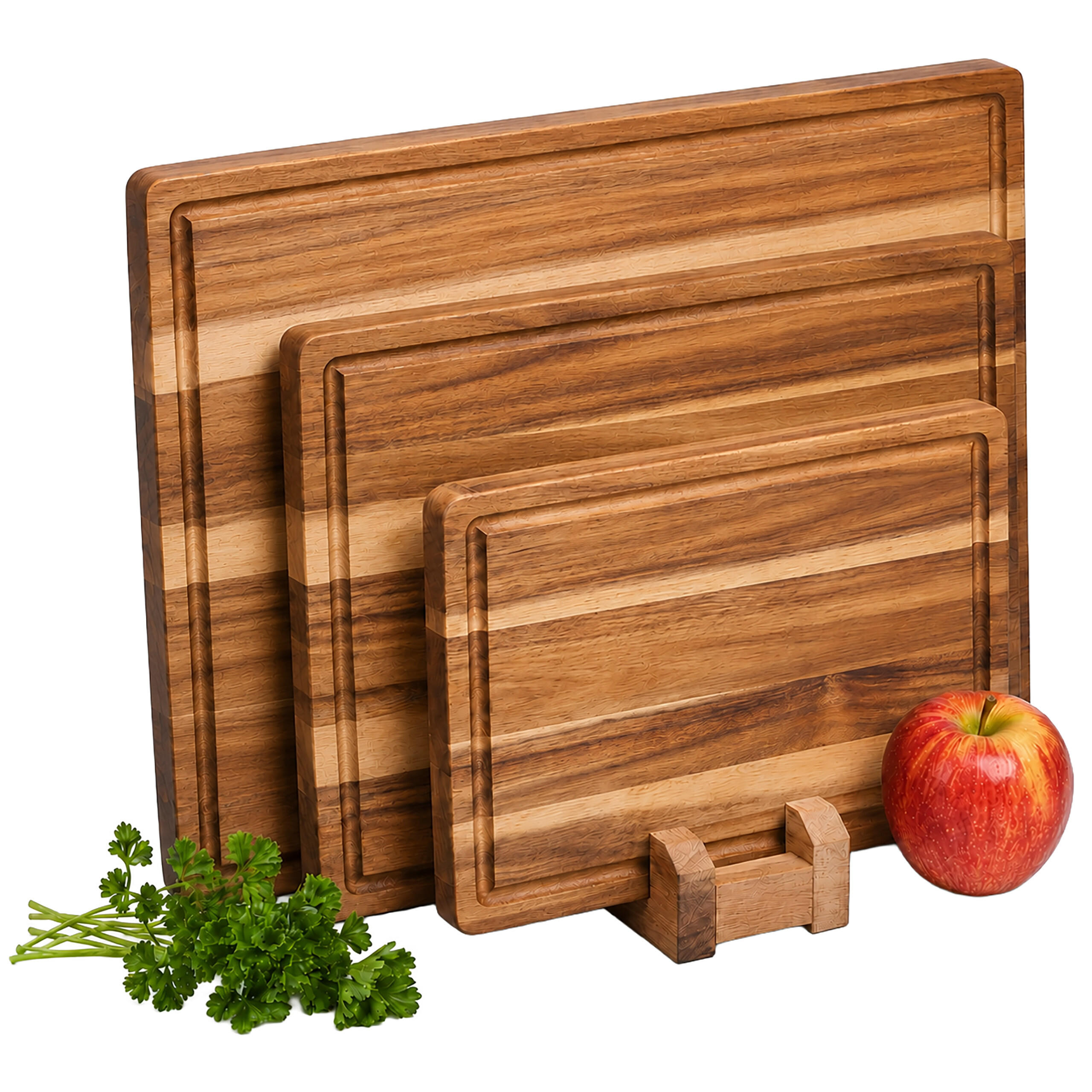 SCHNEIDEBRETT Braun 3er-Set Akazienholz mit Ständer - Braun, Holz (40/30cm) - Relaxdays
