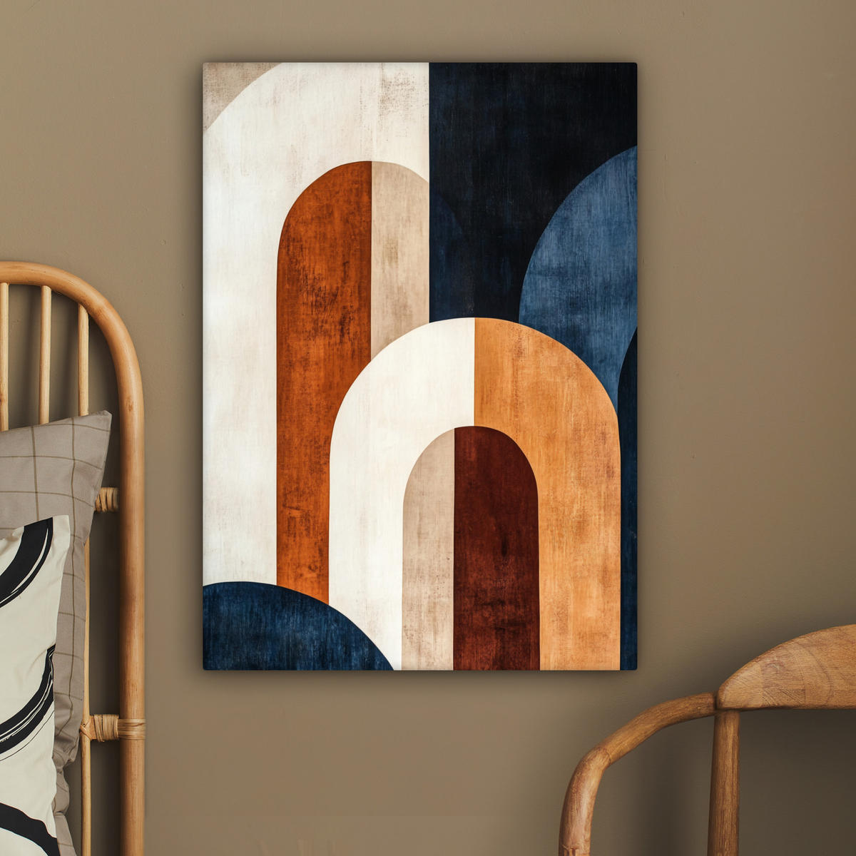 LEINWANDBILD Abstrakt - Formen - Dunkelblau 60x80 cm - Cognac, Textil (60/80cm) - MuchoWow