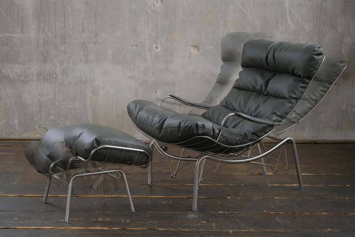 SESSEL MIT HOCKER ROWA Grau Leder - Silberfarben/Grau, Leder/Metall (77/88/103cm) - KAWOLA