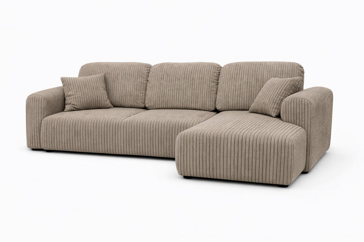 ECKSOFA Mit Schlaffunktion Und Bettkasten, Sofa L-Form Bingo L, Cordstoff Poso, Dunkelbeige, Rechts - Beige, Holz (250/142cm) - Kaiser Möbel