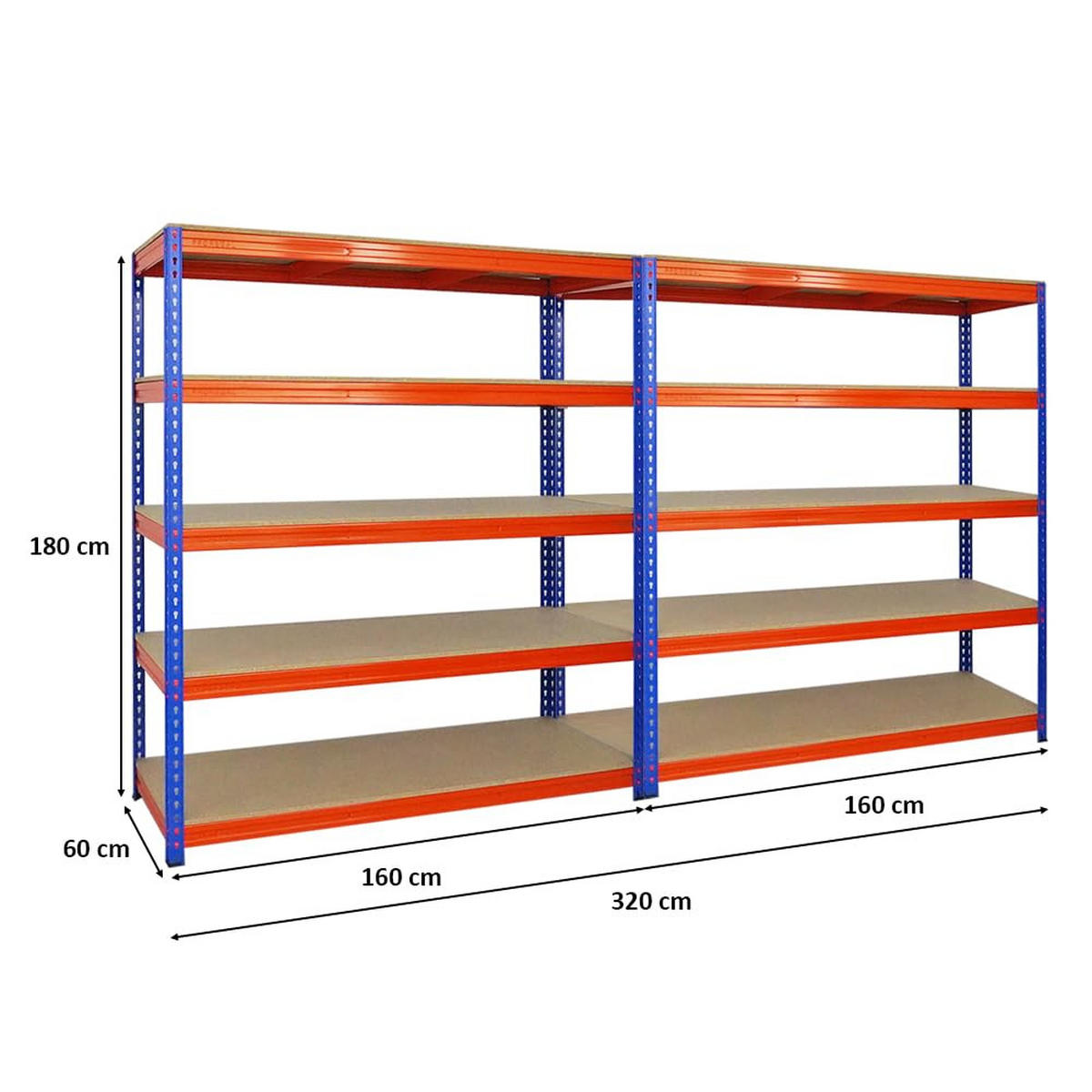 SCHWERLASTREGAL Bison 2er-Set mit 2x 200x180x60 cm 5 Fachböden Fachlast 600 kg Blau-Orange - Orange, Metall (360/200/60cm) - PROREGAL