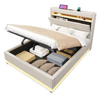 POLSTERBETT 140/200 cm aus Leinen mit LED und USB-C-Ladefunktion Beige - Beige, Textil (140/200cm) - Modenvie