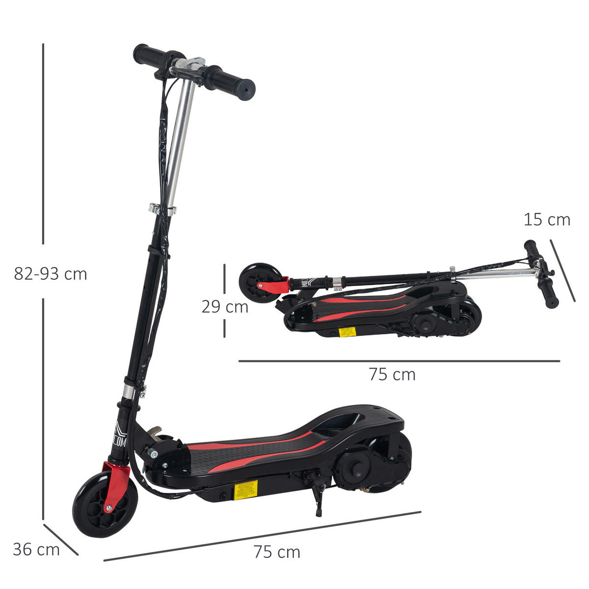 KINDERSCOOTER DE-16954 klappbar 120 W 12 km/h Schwarz - Schwarz, Metall (75/36/93cm) - ComfortXL